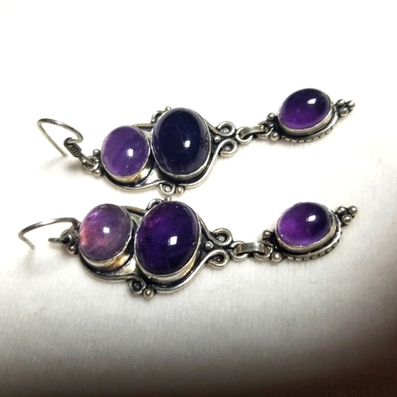 Jewelry - 3 Tiered Amethyst Stone Pierced Earrings